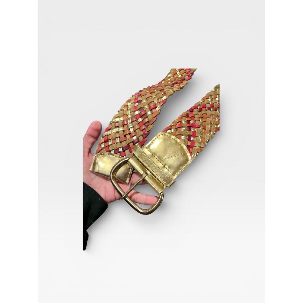 Women’s Y2K Woven Braided Chunky Wide Statement hip Belt Gold Metallic - Picture 7 of 7
